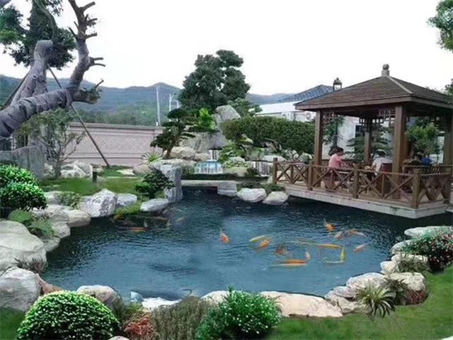 黔东南庭院鱼池假山设计